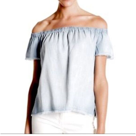 Anthropologie Cloth & Stone Light Wash Chambray Off Shoulder Top Size XS - Picture 7 of 11